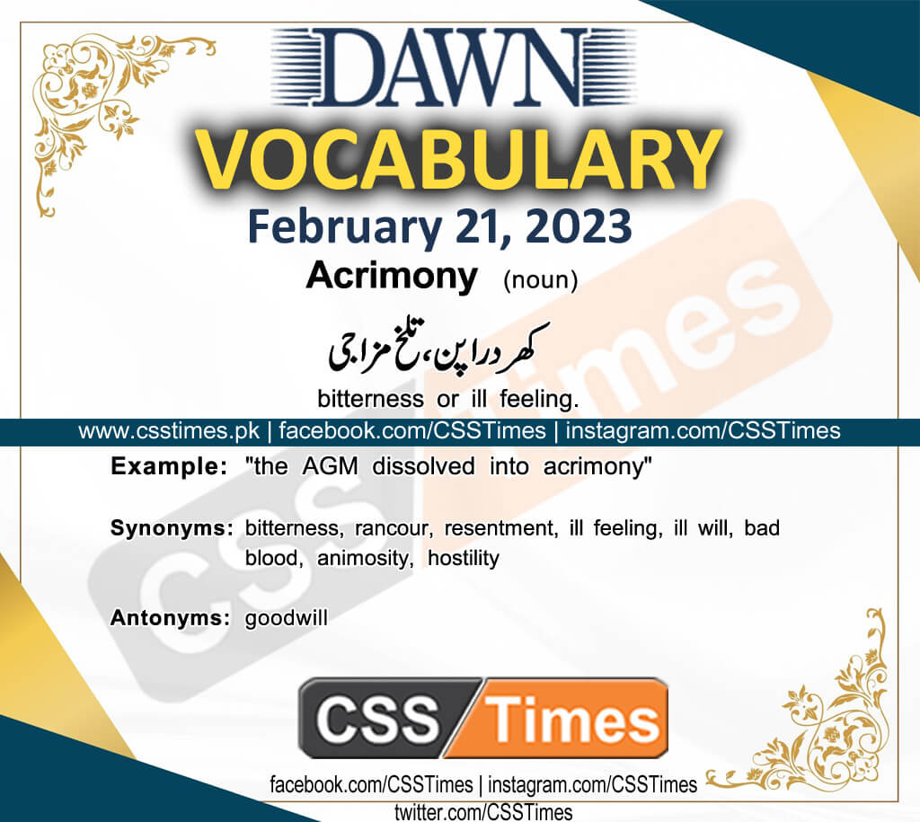 Daily DAWN News Vocabulary with Urdu Meaning (21 February 2023)