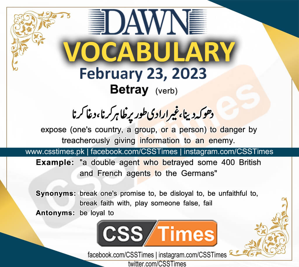 Daily DAWN News Vocabulary with Urdu Meaning (23 February 2023)