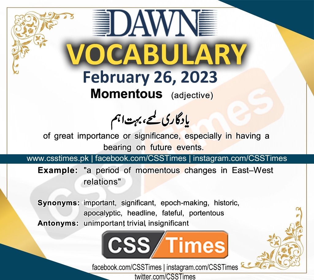 Daily DAWN News Vocabulary with Urdu Meaning (26 February 2023)