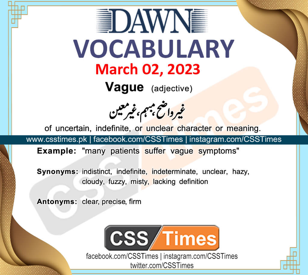 Daily DAWN News Vocabulary with Urdu Meaning (02 March 2023)