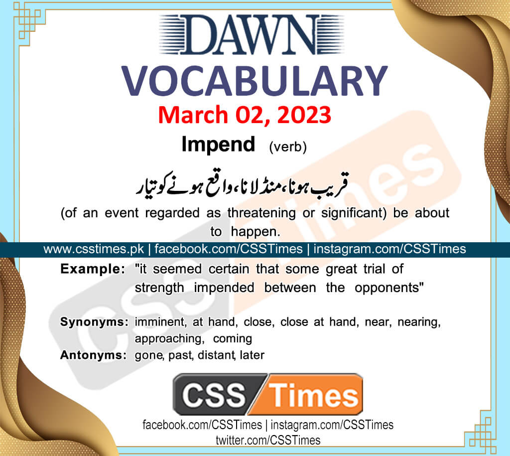 Daily DAWN News Vocabulary with Urdu Meaning (02 March 2023)