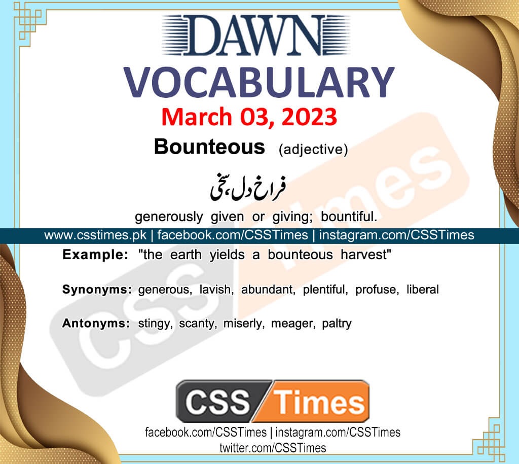 Daily DAWN News Vocabulary with Urdu Meaning (03 March 2023)