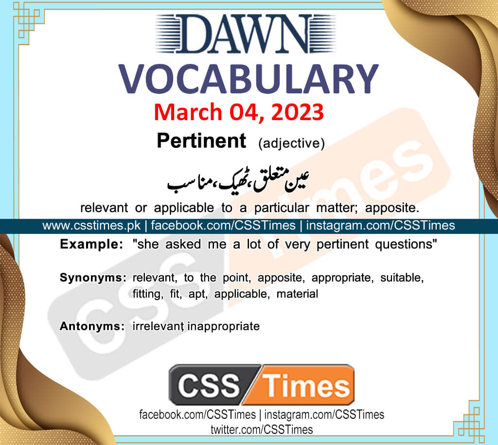 Daily DAWN News Vocabulary with Urdu Meaning (04 March 2023)