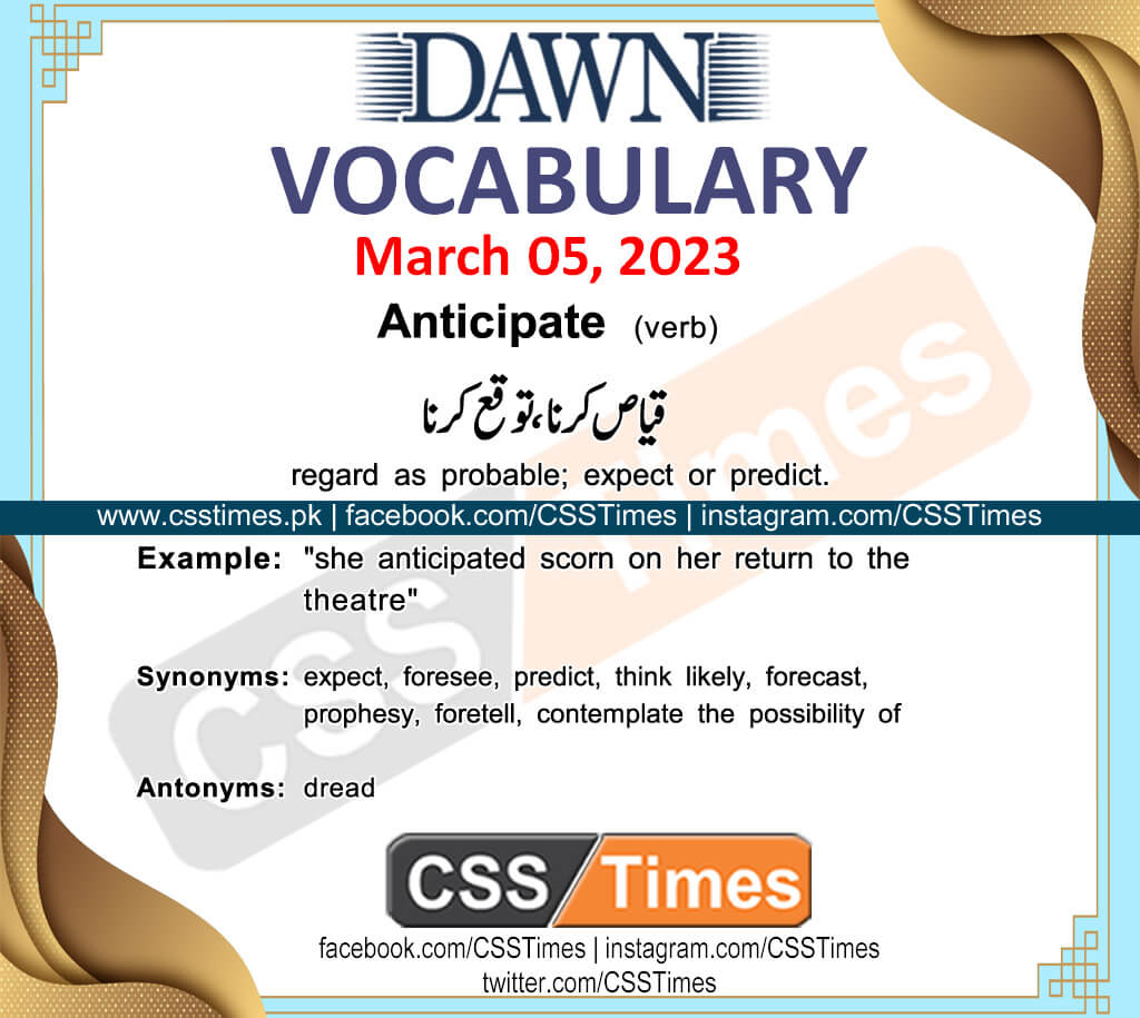 Daily DAWN News Vocabulary with Urdu Meaning (05 March 2023)