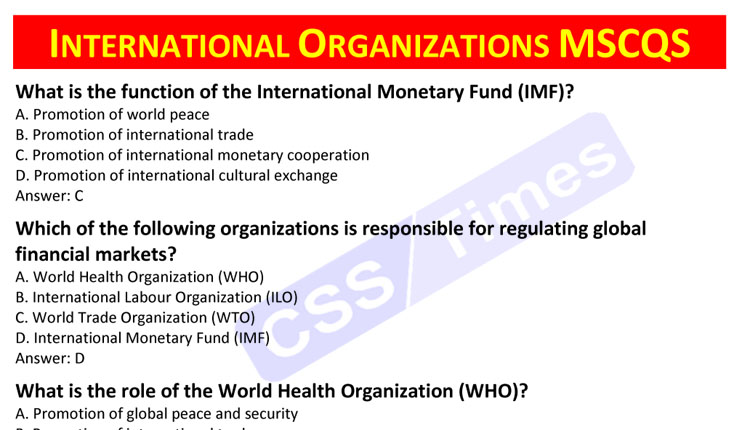 International Organizations MCQs | General Knowledge MCQs