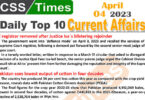 Daily Top-10 Current Affairs MCQs / News (April 04 2023) for CSS