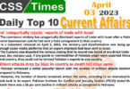 Daily Top-10 Current Affairs MCQs / News (April 03 2023) for CSS