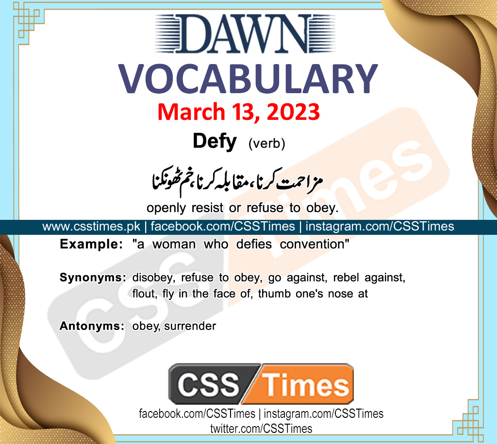 Daily DAWN News Vocabulary with Urdu Meaning (13 March 2023)