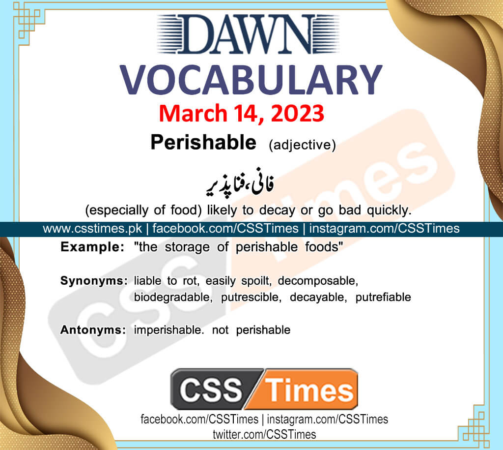 Daily DAWN News Vocabulary with Urdu Meaning (14 March 2023)