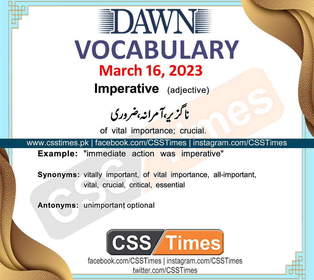 Daily DAWN News Vocabulary with Urdu Meaning (16 March 2023)