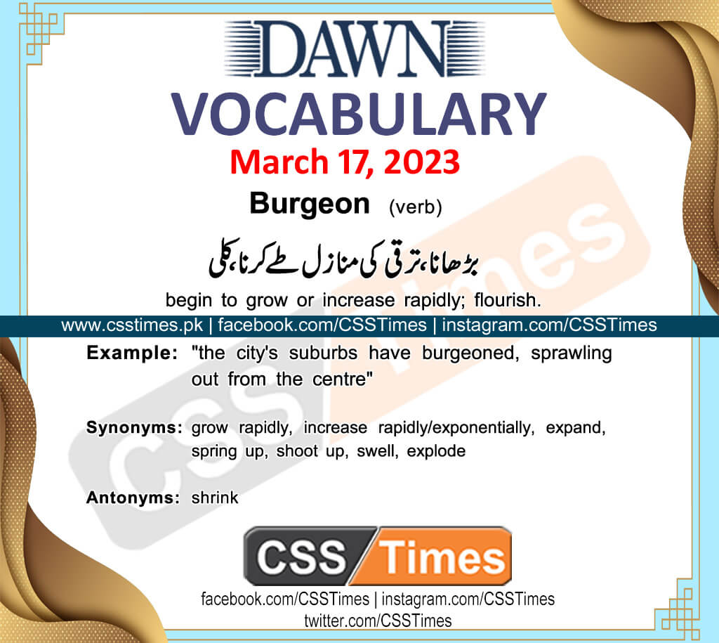 Daily DAWN News Vocabulary with Urdu Meaning (17 March 2023)