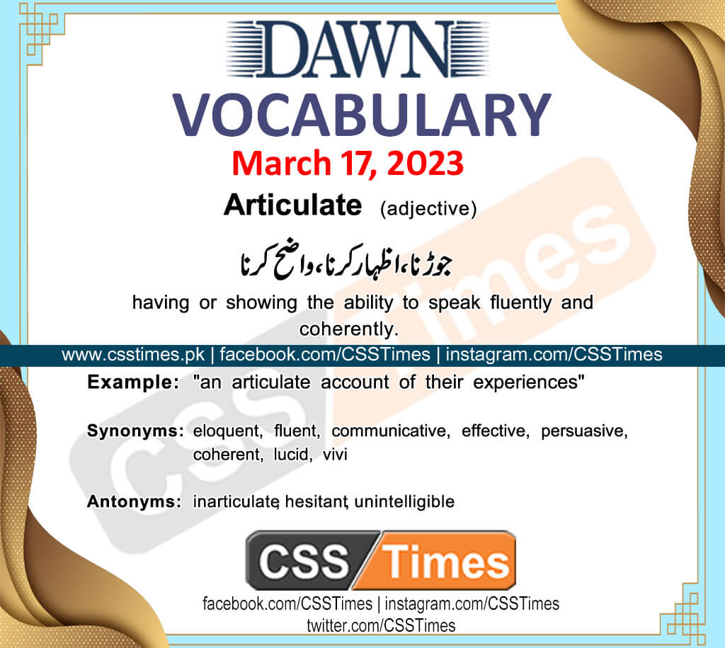 Daily DAWN News Vocabulary with Urdu Meaning (17 March 2023)