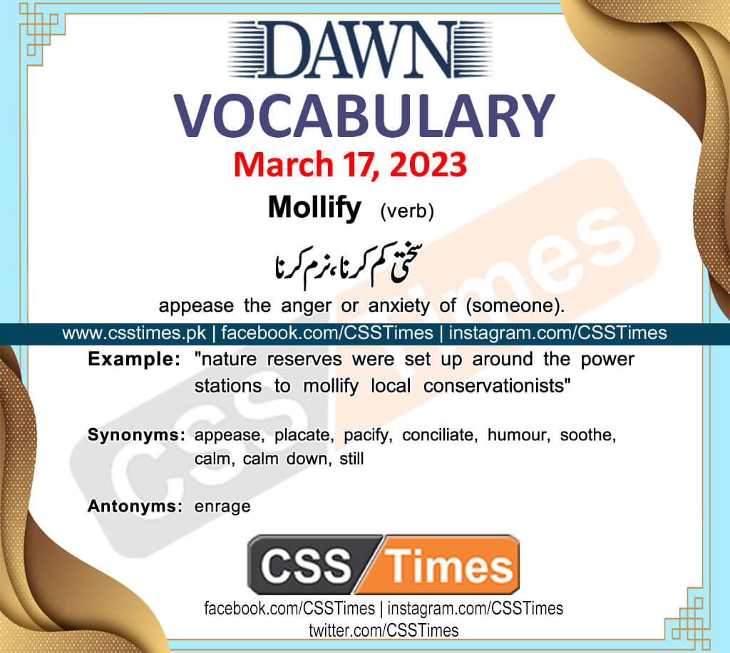 Daily DAWN News Vocabulary with Urdu Meaning (17 March 2023)