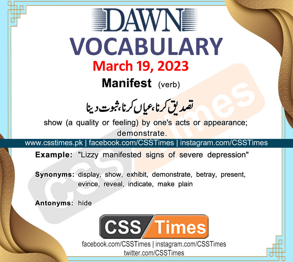 Daily DAWN News Vocabulary with Urdu Meaning (19 March 2023)