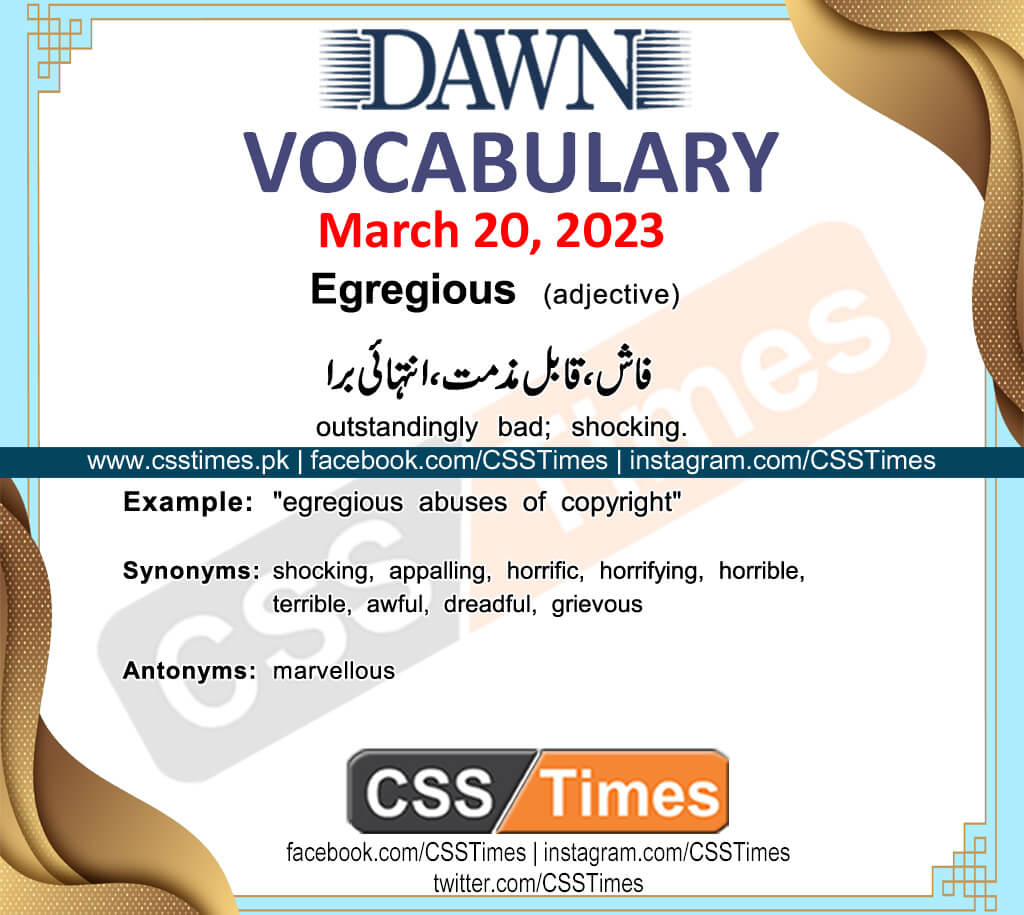 Daily DAWN News Vocabulary with Urdu Meaning (20 March 2023)