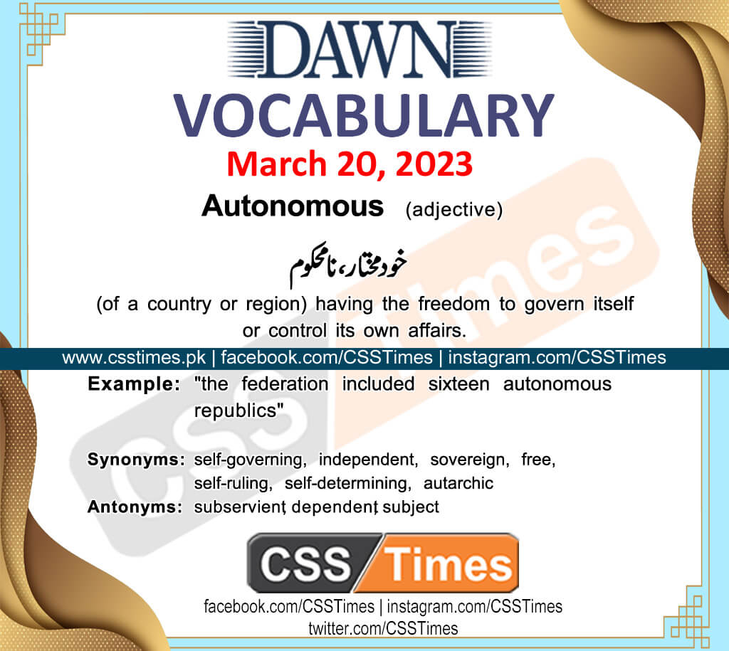 Daily DAWN News Vocabulary with Urdu Meaning (20 March 2023)