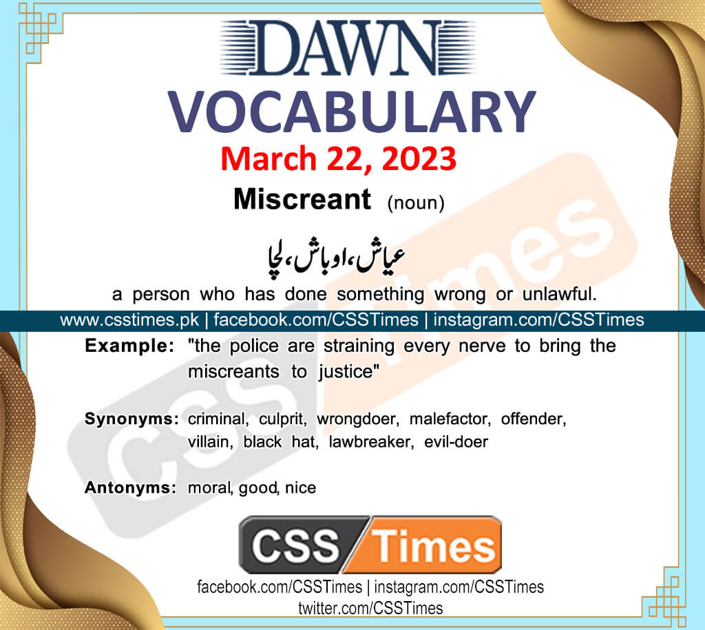 Daily DAWN News Vocabulary with Urdu Meaning (22 March 2023)