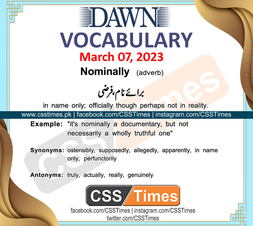 Daily DAWN News Vocabulary with Urdu Meaning (07 Mar 2023)