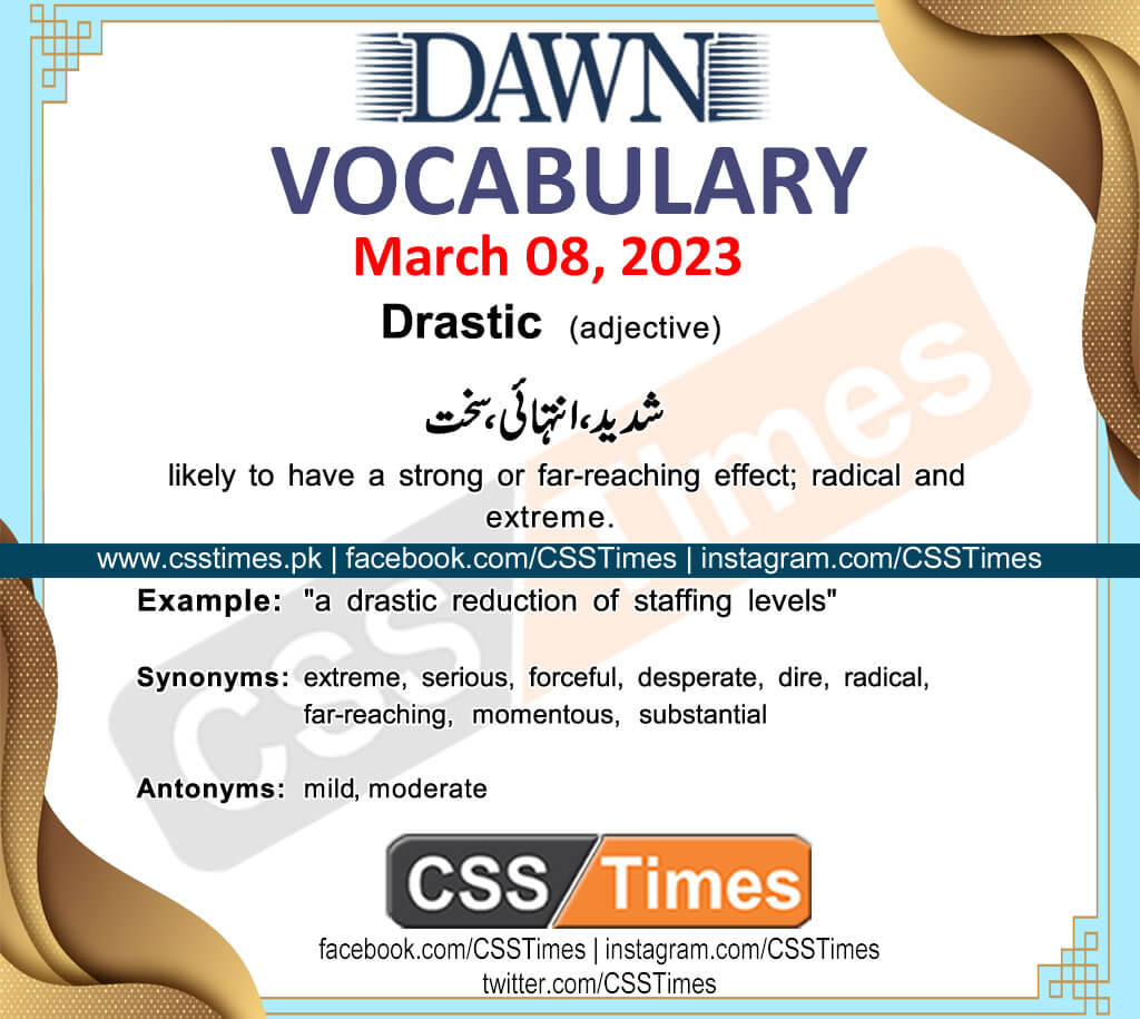 Daily DAWN News Vocabulary with Urdu Meaning (08 March 2023)