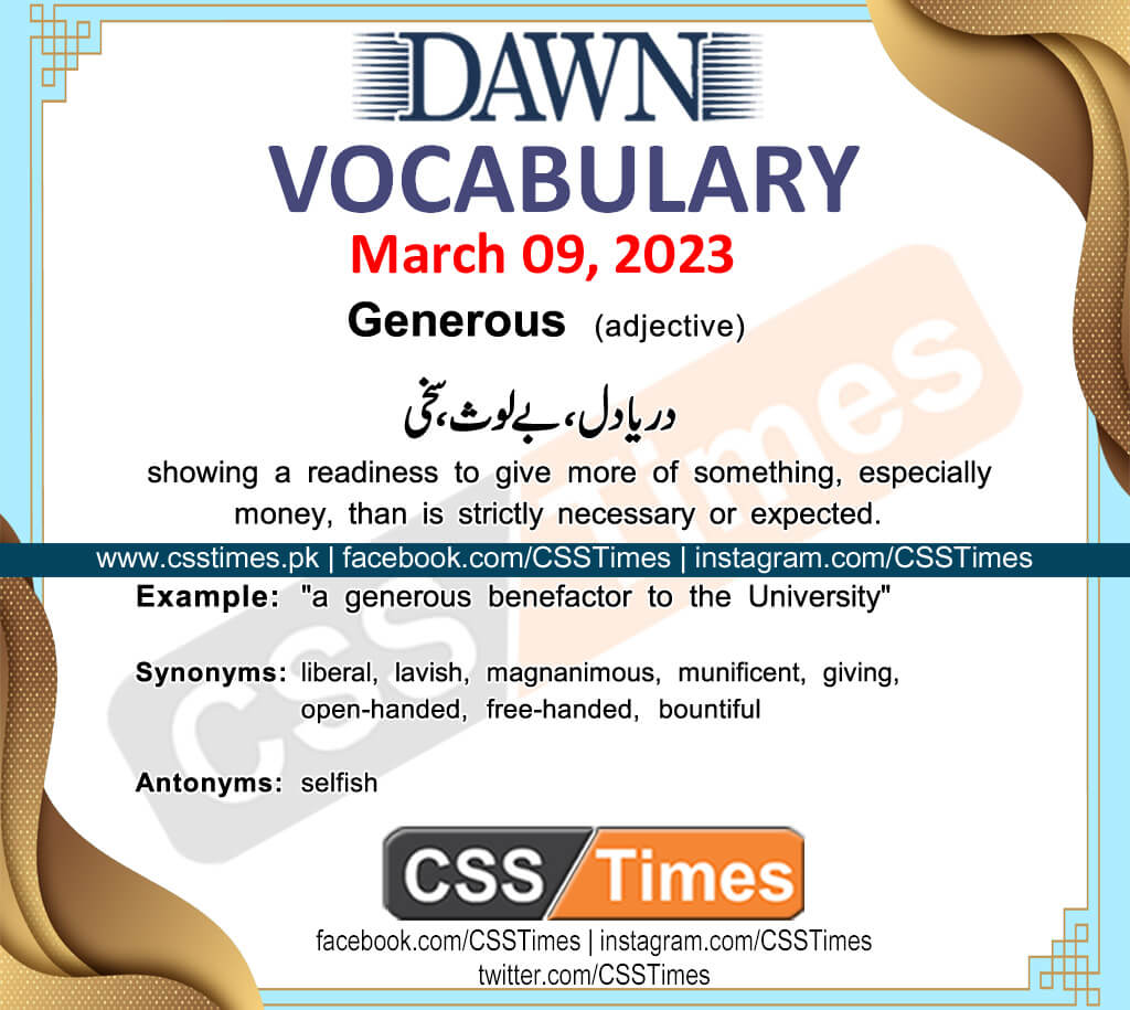 Daily DAWN News Vocabulary with Urdu Meaning (09 March 2023)