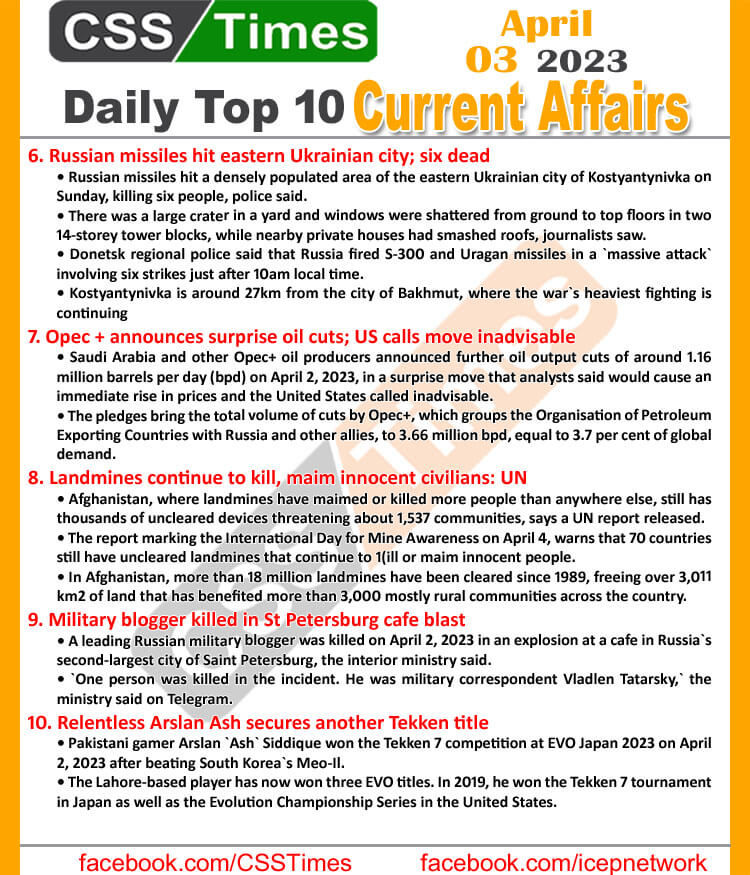 Day by Day Current affairs MCQs 4 Apr 