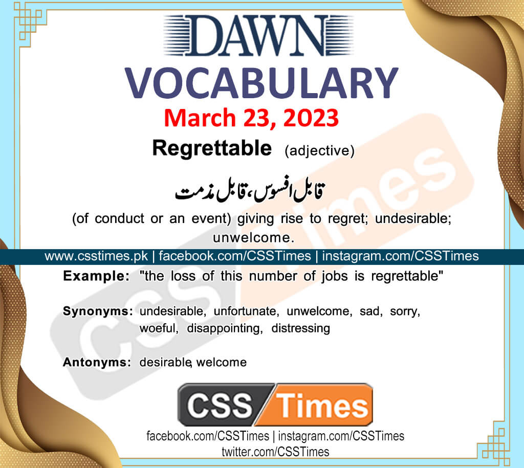 Daily DAWN News Vocabulary with Urdu Meaning (23 March 2023)