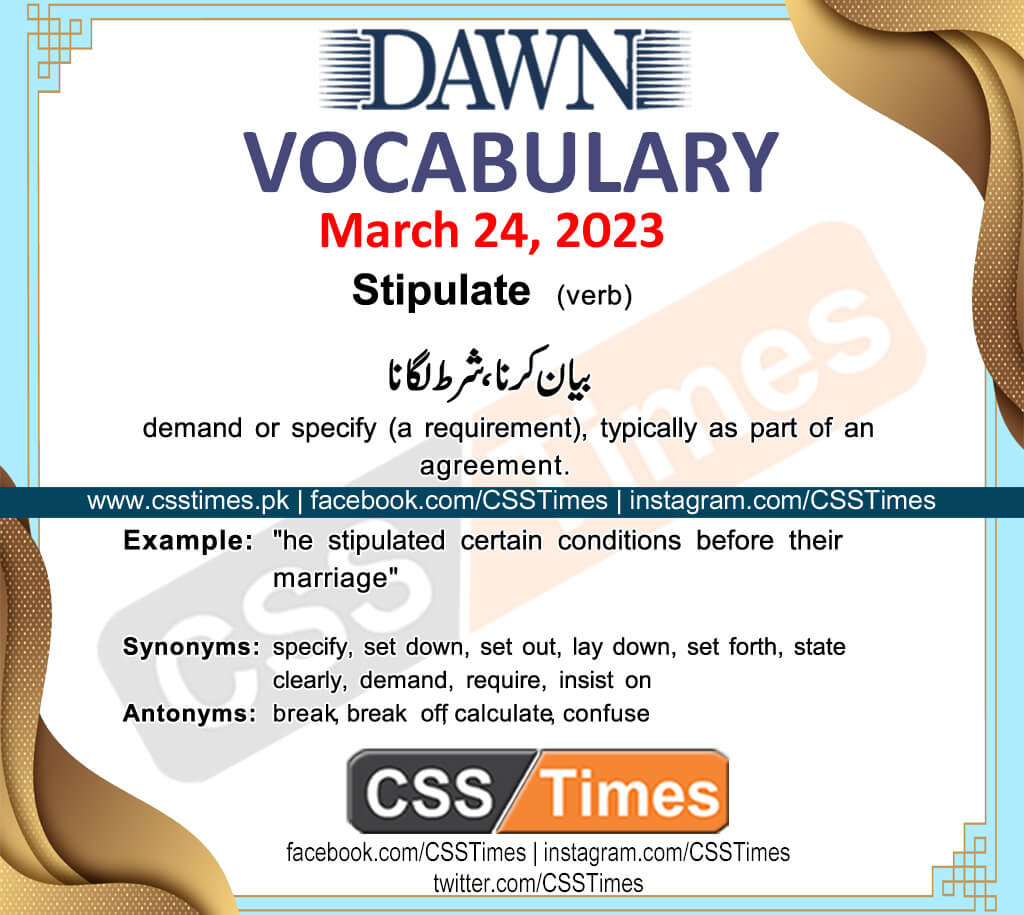 Daily DAWN News Vocabulary with Urdu Meaning (24 March 2023)