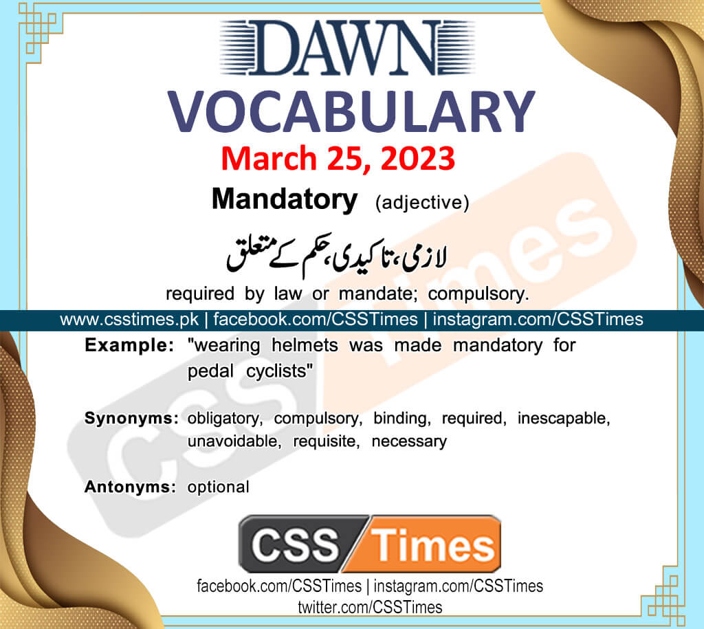 Daily DAWN News Vocabulary with Urdu Meaning (25 March 2023)