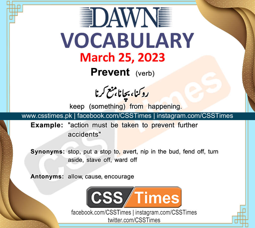 Daily DAWN News Vocabulary with Urdu Meaning (25 March 2023)