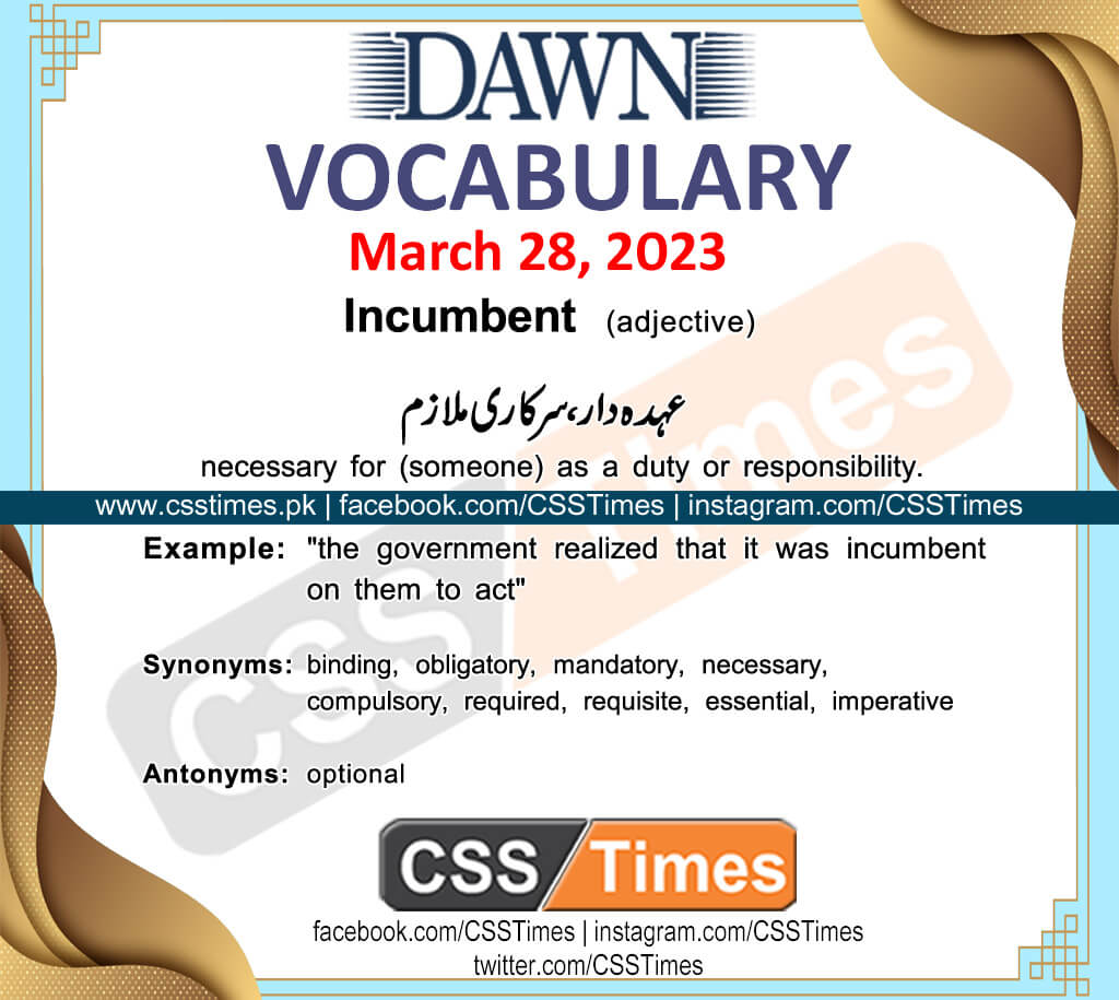 Daily DAWN News Vocabulary with Urdu Meaning (28 March 2023)