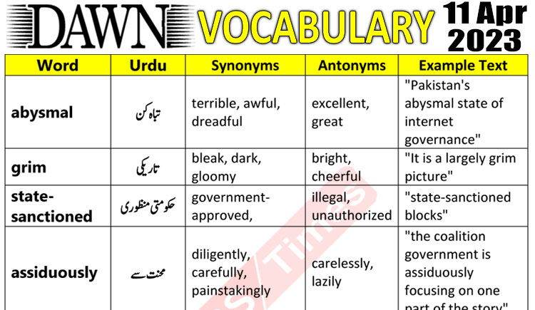 Daily DAWN News Vocabulary with Urdu Meaning (11 April 2023)