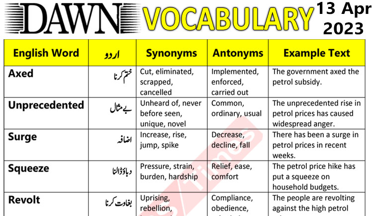 Daily DAWN News Vocabulary with Urdu Meaning (13 April 2023)
