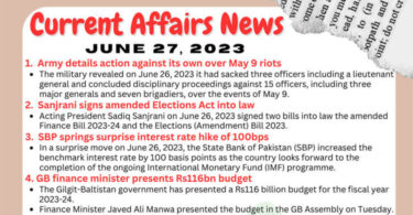 Daily Top-10 Current Affairs MCQs / News (June 27 2023) for CSS