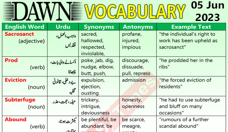 Daily DAWN News Vocabulary with Urdu Meaning (05 June 2023)
