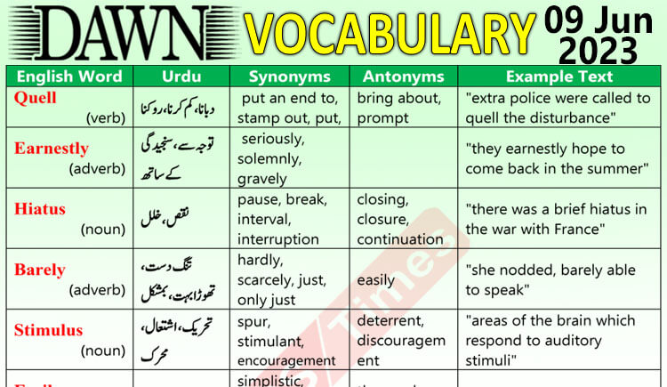 Daily DAWN News Vocabulary with Urdu Meaning (09 June 2023)