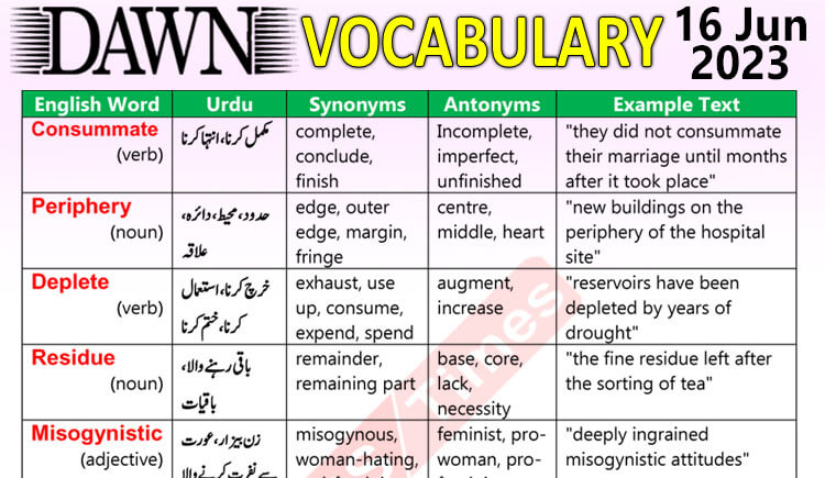 Daily DAWN News Vocabulary with Urdu Meaning (16 June 2023)