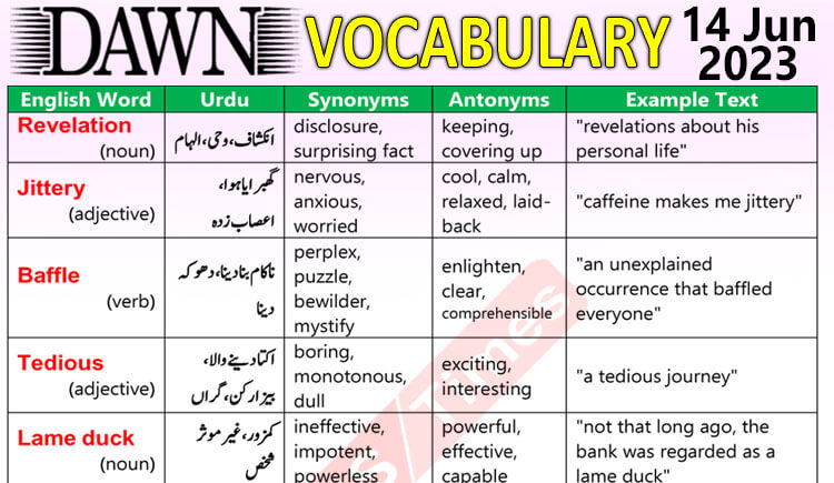 Daily DAWN News Vocabulary with Urdu Meaning (14 June 2023)