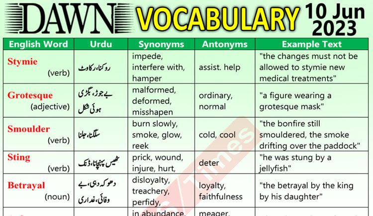 Daily DAWN News Vocabulary with Urdu Meaning (10 June 2023)