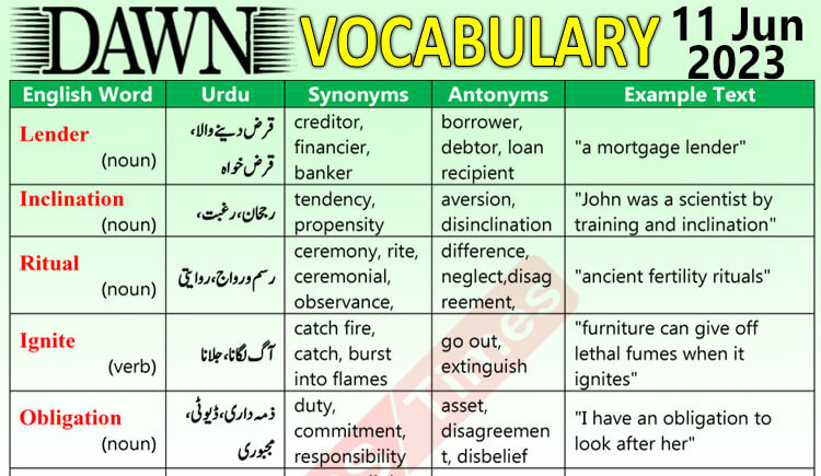 Daily DAWN News Vocabulary with Urdu Meaning (11 June 2023)