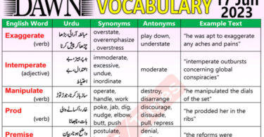 Daily DAWN News Vocabulary with Urdu Meaning (17 June 2023)