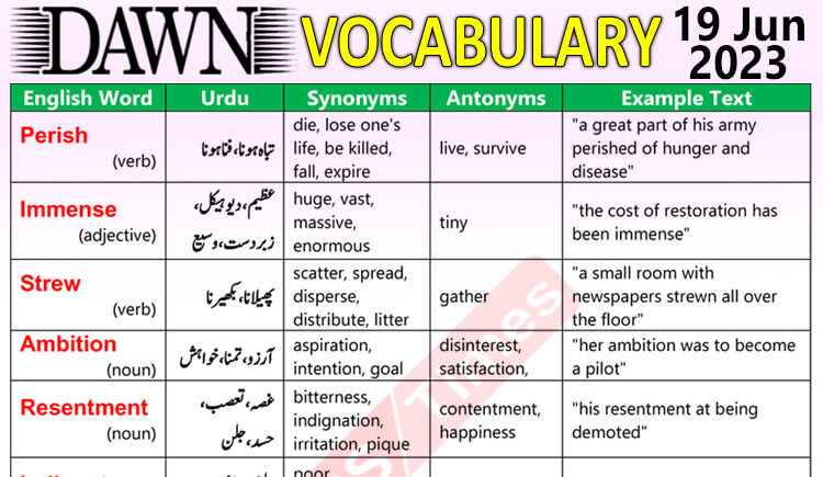Daily DAWN News Vocabulary with Urdu Meaning (19 June 2023)