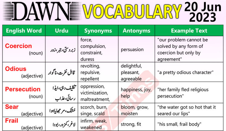 Daily DAWN News Vocabulary with Urdu Meaning (20 June 2023)