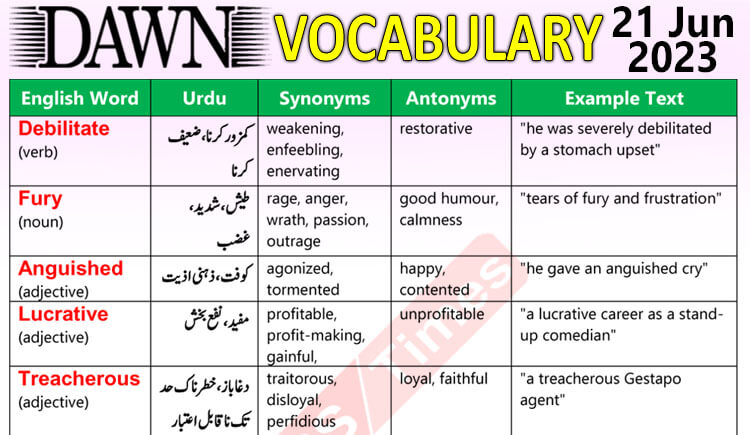 Daily DAWN News Vocabulary with Urdu Meaning (21 June 2023)