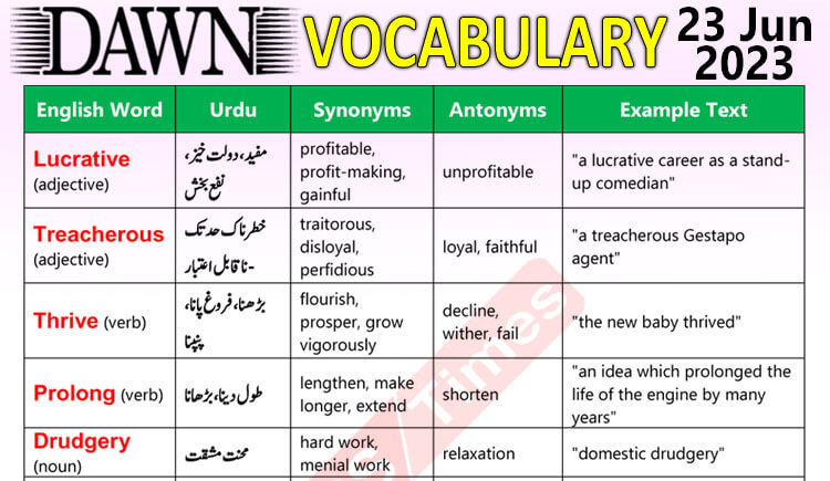 Daily DAWN News Vocabulary with Urdu Meaning (23 June 2023)