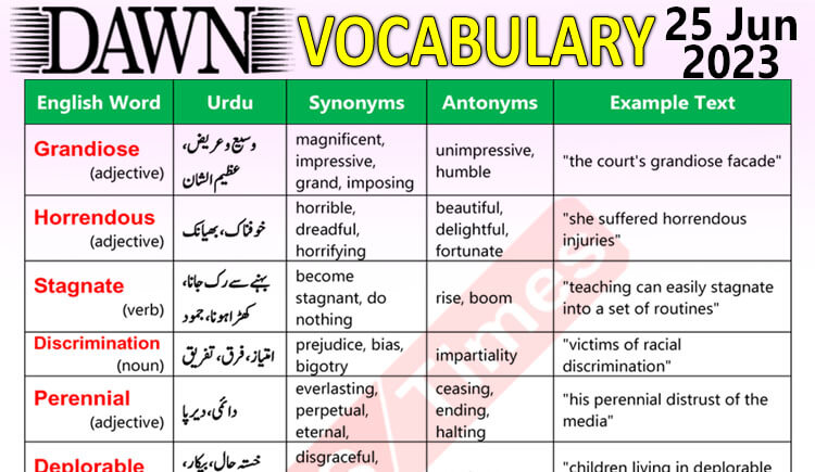 Daily DAWN News Vocabulary with Urdu Meaning (25 June 2023)