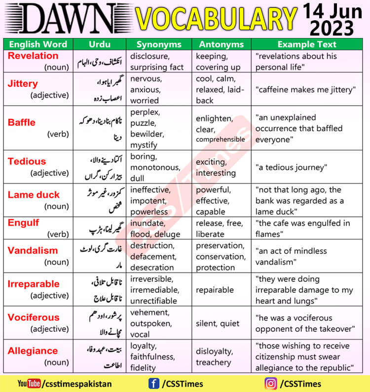 Daily DAWN News Vocabulary with Urdu Meaning (14 June 2023)