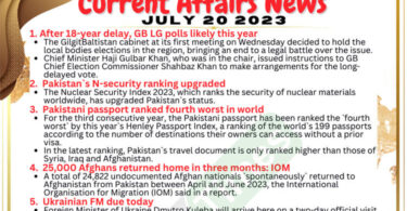Daily Top-10 Current Affairs MCQs / News (July 20 2023) for CSS