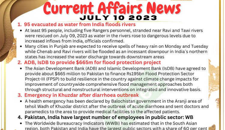 Daily Top-10 Current Affairs MCQs / News (July 10 2023) for CSS