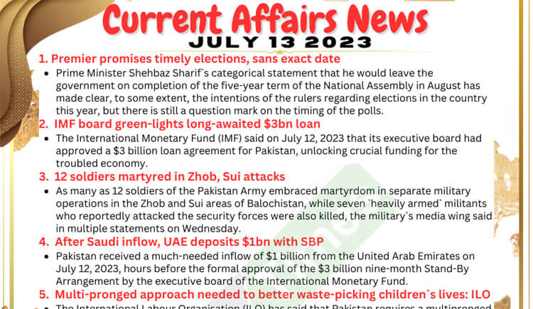 Daily Top-10 Current Affairs MCQs / News (July 13 2023) for CSS