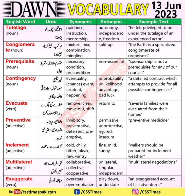 Daily DAWN News Vocabulary with Urdu Meaning (13 June 2023)